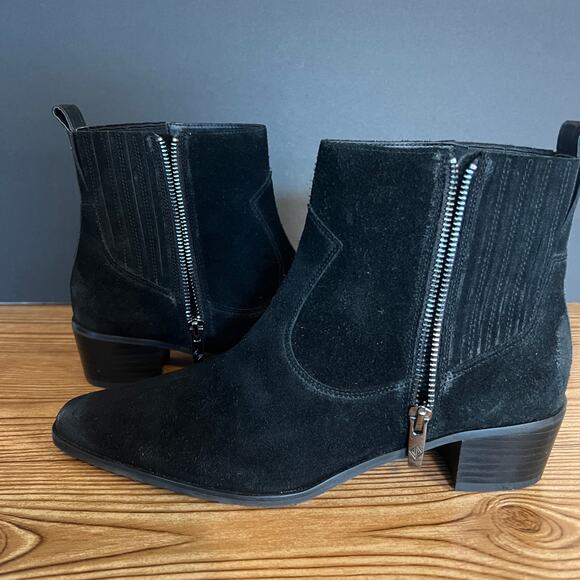 Donald Pliner Black Suede Western Banks Heeled Ankle Booties Womens 8.5 - Picture 11 of 13